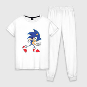 Женская пижама хлопок с принтом Sonic the Hedgehog в Тюмени, 100% хлопок | брюки и футболка прямого кроя, без карманов, на брюках мягкая резинка на поясе и по низу штанин | sonic | sonic the hedgehogсега | олдскул | соник