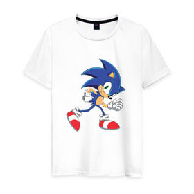 Мужская футболка хлопок с принтом Sonic the Hedgehog в Тюмени, 100% хлопок | прямой крой, круглый вырез горловины, длина до линии бедер, слегка спущенное плечо. | sonic | sonic the hedgehogсега | олдскул | соник