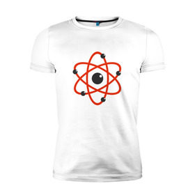 Мужская футболка премиум с принтом Atom в Тюмени, 92% хлопок, 8% лайкра | приталенный силуэт, круглый вырез ворота, длина до линии бедра, короткий рукав | атом | атомэлектрон | молекула | протон | химия