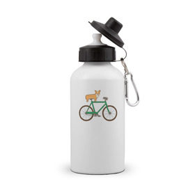 Бутылка спортивная с принтом Корги на велосипеде в Тюмени, металл | емкость — 500 мл, в комплекте две пластиковые крышки и карабин для крепления | велосипед | корги | собака