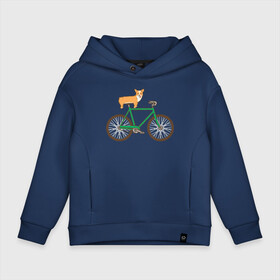 Детское худи Oversize хлопок с принтом Корги на велосипеде в Тюмени, френч-терри — 70% хлопок, 30% полиэстер. Мягкий теплый начес внутри —100% хлопок | боковые карманы, эластичные манжеты и нижняя кромка, капюшон на магнитной кнопке | велосипед | корги | собака