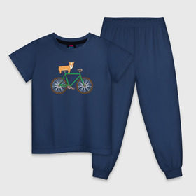 Детская пижама хлопок с принтом Корги на велосипеде в Тюмени, 100% хлопок |  брюки и футболка прямого кроя, без карманов, на брюках мягкая резинка на поясе и по низу штанин
 | Тематика изображения на принте: велосипед | корги | собака