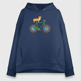 Женское худи Oversize хлопок с принтом Корги на велосипеде в Тюмени, френч-терри — 70% хлопок, 30% полиэстер. Мягкий теплый начес внутри —100% хлопок | боковые карманы, эластичные манжеты и нижняя кромка, капюшон на магнитной кнопке | велосипед | корги | собака