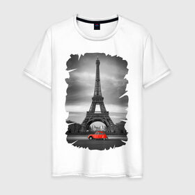 Мужская футболка хлопок с принтом Эйфелева башня в Тюмени, 100% хлопок | прямой крой, круглый вырез горловины, длина до линии бедер, слегка спущенное плечо. | france | paris | париж | франция | эйфелева башня