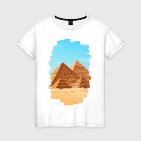 Женская футболка хлопок с принтом Египетские пирамиды в Тюмени, 100% хлопок | прямой крой, круглый вырез горловины, длина до линии бедер, слегка спущенное плечо | великие пирамиды | гиза | египет | каир | пустыня