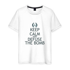 Мужская футболка хлопок с принтом Keep calm and defuse the bomb в Тюмени, 100% хлопок | прямой крой, круглый вырез горловины, длина до линии бедер, слегка спущенное плечо. | Тематика изображения на принте: cs | cs go | csgo | go | го | контр страйк | контра | кс | кс го | ксго | спецназ | террористы