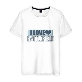 Мужская футболка хлопок с принтом I LOVE BATTLEFIELD в Тюмени, 100% хлопок | прямой крой, круглый вырез горловины, длина до линии бедер, слегка спущенное плечо. | 