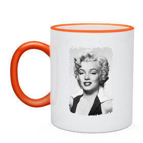 Кружка двухцветная с принтом Мэрилин Монро (Marilyn Monroe) в Тюмени, керамика | объем — 330 мл, диаметр — 80 мм. Цветная ручка и кайма сверху, в некоторых цветах — вся внутренняя часть | marilyn monroe | актриса | мэрилин монро | певица