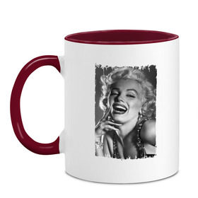 Кружка двухцветная с принтом Marilyn Monroe в Тюмени, керамика | объем — 330 мл, диаметр — 80 мм. Цветная ручка и кайма сверху, в некоторых цветах — вся внутренняя часть | marilyn monroe | актриса | мэрилин монро | певица