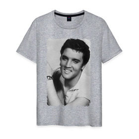 Мужская футболка хлопок с принтом Элвис Пресли в Тюмени, 100% хлопок | прямой крой, круглый вырез горловины, длина до линии бедер, слегка спущенное плечо. | elvis presley | король | рок н ролл | элвис пресли