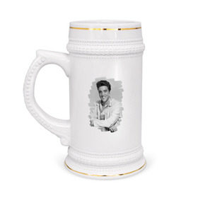 Кружка пивная с принтом Elvis Presley в Тюмени,  керамика (Материал выдерживает высокую температуру, стоит избегать резкого перепада температур) |  объем 630 мл | Тематика изображения на принте: elvis presley | король | рок н ролл | элвис пресли