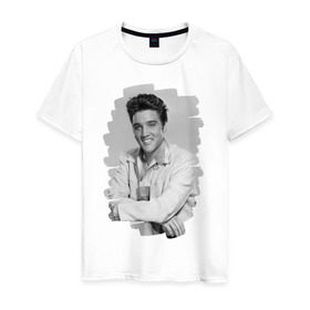 Мужская футболка хлопок с принтом Elvis Presley в Тюмени, 100% хлопок | прямой крой, круглый вырез горловины, длина до линии бедер, слегка спущенное плечо. | elvis presley | король | рок н ролл | элвис пресли