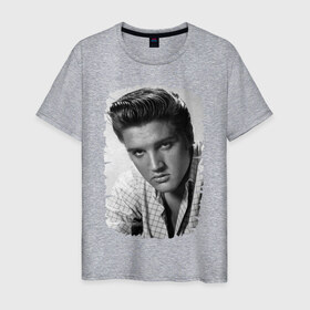 Мужская футболка хлопок с принтом Элвис Пресли в Тюмени, 100% хлопок | прямой крой, круглый вырез горловины, длина до линии бедер, слегка спущенное плечо. | elvis presley | король | рок н ролл | элвис пресли