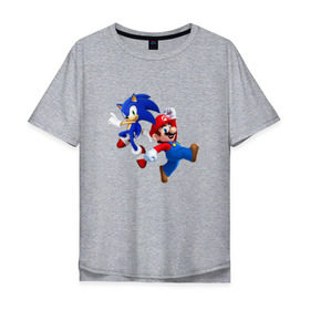 Мужская футболка хлопок Oversize с принтом Sonic and Mario в Тюмени, 100% хлопок | свободный крой, круглый ворот, “спинка” длиннее передней части | nintendo | марио | нинтендо