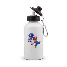 Бутылка спортивная с принтом Sonic and Mario в Тюмени, металл | емкость — 500 мл, в комплекте две пластиковые крышки и карабин для крепления | nintendo | марио | нинтендо