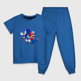 Детская пижама хлопок с принтом Sonic and Mario в Тюмени, 100% хлопок |  брюки и футболка прямого кроя, без карманов, на брюках мягкая резинка на поясе и по низу штанин
 | nintendo | марио | нинтендо