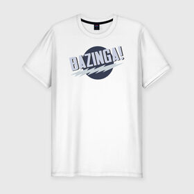 Мужская футболка премиум с принтом Black Big Bang Theory Bazinga в Тюмени, 92% хлопок, 8% лайкра | приталенный силуэт, круглый вырез ворота, длина до линии бедра, короткий рукав | Тематика изображения на принте: black big bang theory bazinga теория большого