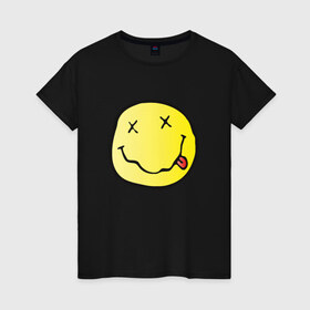 Женская футболка хлопок с принтом Нирвана в Тюмени, 100% хлопок | прямой крой, круглый вырез горловины, длина до линии бедер, слегка спущенное плечо | smells like teen spirit | кобейн | нирвана | нирванарок