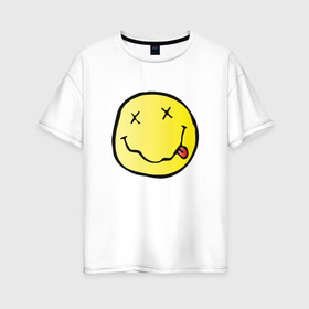 Женская футболка хлопок Oversize с принтом Нирвана в Тюмени, 100% хлопок | свободный крой, круглый ворот, спущенный рукав, длина до линии бедер
 | smells like teen spirit | кобейн | нирвана | нирванарок