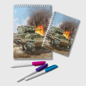 Блокнот с принтом Танк в Тюмени, 100% бумага | 48 листов, плотность листов — 60 г/м2, плотность картонной обложки — 250 г/м2. Листы скреплены удобной пружинной спиралью. Цвет линий — светло-серый
 | армия | войска | сила | танк | танки | танкист | танковые войска