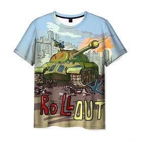 Мужская футболка 3D с принтом Танк roll out в Тюмени, 100% полиэфир | прямой крой, круглый вырез горловины, длина до линии бедер | roll out | армия | войска | сила | танк | танки | танкист | танковые войска