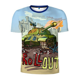 Мужская футболка 3D спортивная с принтом Танк roll out в Тюмени, 100% полиэстер с улучшенными характеристиками | приталенный силуэт, круглая горловина, широкие плечи, сужается к линии бедра | roll out | армия | войска | сила | танк | танки | танкист | танковые войска