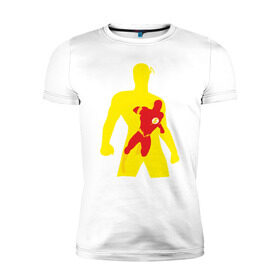 Мужская футболка премиум с принтом Flash Minimalist Comics в Тюмени, 92% хлопок, 8% лайкра | приталенный силуэт, круглый вырез ворота, длина до линии бедра, короткий рукав | flash minimalist comics justice flash флеш