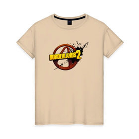 Женская футболка хлопок с принтом Borderlands 2 в Тюмени, 100% хлопок | прямой крой, круглый вырез горловины, длина до линии бедер, слегка спущенное плечо | borderland | borderlands logologo | бордерлендс | железяка | шизострел