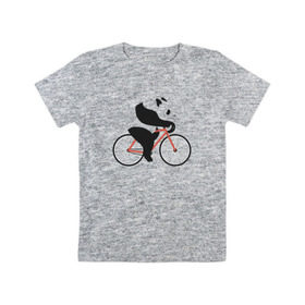 Детская футболка хлопок с принтом Панда на велосипеде в Тюмени, 100% хлопок | круглый вырез горловины, полуприлегающий силуэт, длина до линии бедер | Тематика изображения на принте: панда