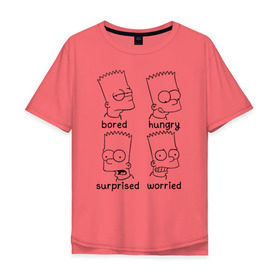 Мужская футболка хлопок Oversize с принтом Bart Emotions в Тюмени, 100% хлопок | свободный крой, круглый ворот, “спинка” длиннее передней части | emotions bart simpson барт симпсон эмоции