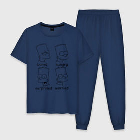 Мужская пижама хлопок с принтом Bart Emotions в Тюмени, 100% хлопок | брюки и футболка прямого кроя, без карманов, на брюках мягкая резинка на поясе и по низу штанин
 | Тематика изображения на принте: emotions bart simpson барт симпсон эмоции
