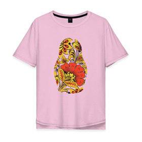 Мужская футболка хлопок Oversize с принтом Матрёшка хохлома в Тюмени, 100% хлопок | свободный крой, круглый ворот, “спинка” длиннее передней части | матрёшка | матрёшка хохломахохлома | орнамент | узор