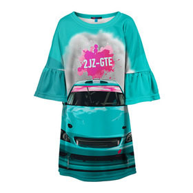 Детское платье 3D с принтом 2 JZ GTE в Тюмени, 100% полиэстер | прямой силуэт, чуть расширенный к низу. Круглая горловина, на рукавах — воланы | Тематика изображения на принте: 2jz gte | altezza | drift | jdm | toyota | альтеза | гонка | ждм