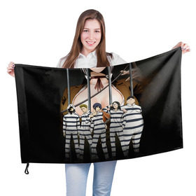 Флаг 3D с принтом Prison School в Тюмени, 100% полиэстер | плотность ткани — 95 г/м2, размер — 67 х 109 см. Принт наносится с одной стороны | kangoku gakuen | kiyoshi fujino | киёши фуджино | призон скул