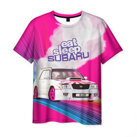 Мужская футболка 3D с принтом Subaru в Тюмени, 100% полиэфир | прямой крой, круглый вырез горловины, длина до линии бедер | drag | eat | ej20 | forester | jdm | rainbow | sf5 | sleep | subaru | субару | супердрифтбитва | форестер