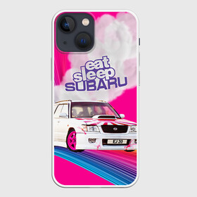 Чехол для iPhone 13 mini с принтом Subaru в Тюмени,  |  | Тематика изображения на принте: drag | eat | ej20 | forester | jdm | rainbow | sf5 | sleep | subaru | субару | супердрифтбитва | форестер