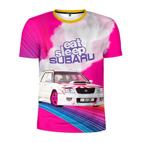 Мужская футболка 3D спортивная с принтом Subaru в Тюмени, 100% полиэстер с улучшенными характеристиками | приталенный силуэт, круглая горловина, широкие плечи, сужается к линии бедра | drag | eat | ej20 | forester | jdm | rainbow | sf5 | sleep | subaru | субару | супердрифтбитва | форестер