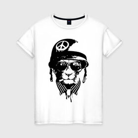 Женская футболка хлопок с принтом Pacific cat в Тюмени, 100% хлопок | прямой крой, круглый вырез горловины, длина до линии бедер, слегка спущенное плечо | кот | крутой кот | лев | пацифик