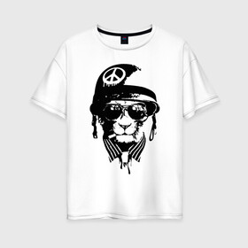 Женская футболка хлопок Oversize с принтом Pacific cat в Тюмени, 100% хлопок | свободный крой, круглый ворот, спущенный рукав, длина до линии бедер
 | кот | крутой кот | лев | пацифик