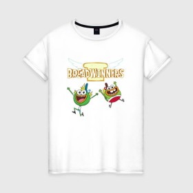 Женская футболка хлопок с принтом Шлёп-Шлёп и Быдыщ в Тюмени, 100% хлопок | прямой крой, круглый вырез горловины, длина до линии бедер, слегка спущенное плечо | хлебоутки | шлёп шлёп и быдыщbreadwinners