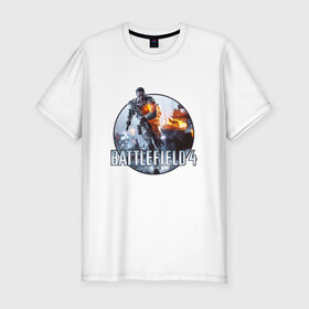 Мужская футболка премиум с принтом Battlefield 4 в Тюмени, 92% хлопок, 8% лайкра | приталенный силуэт, круглый вырез ворота, длина до линии бедра, короткий рукав | логотип battlefield 4bf battlefield