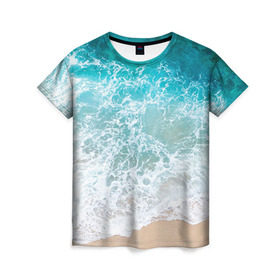 Женская футболка 3D с принтом Берег в Тюмени, 100% полиэфир ( синтетическое хлопкоподобное полотно) | прямой крой, круглый вырез горловины, длина до линии бедер | берег | вода | волны | море | пляж | прилив