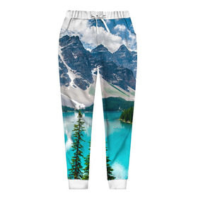 Женские брюки 3D с принтом Озеро в Тюмени, полиэстер 100% | прямой крой, два кармана без застежек по бокам, с мягкой трикотажной резинкой на поясе и по низу штанин. В поясе для дополнительного комфорта — широкие завязки | горы | облака | пейзаж