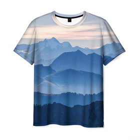 Мужская футболка 3D с принтом Горы в Тюмени, 100% полиэфир | прямой крой, круглый вырез горловины, длина до линии бедер | горы | облака | пейзаж