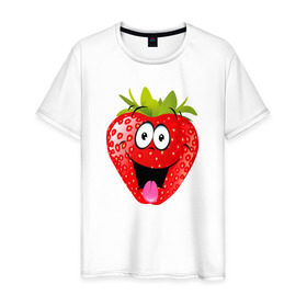 Мужская футболка хлопок с принтом Клубника в Тюмени, 100% хлопок | прямой крой, круглый вырез горловины, длина до линии бедер, слегка спущенное плечо. | клубника | клубникасмайлик | смайл | улыбка | фрукты