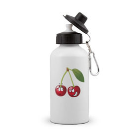 Бутылка спортивная с принтом Вишня в Тюмени, металл | емкость — 500 мл, в комплекте две пластиковые крышки и карабин для крепления | вишнявишня | смайл | смайлик | улыбка | фрукты