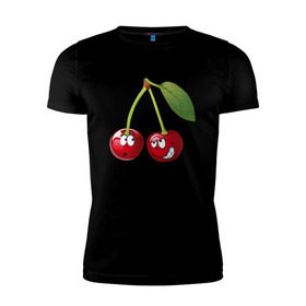Мужская футболка премиум с принтом Вишня в Тюмени, 92% хлопок, 8% лайкра | приталенный силуэт, круглый вырез ворота, длина до линии бедра, короткий рукав | вишнявишня | смайл | смайлик | улыбка | фрукты