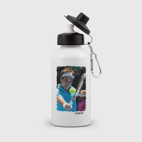 Бутылка спортивная с принтом Роджер Федерер в Тюмени, металл | емкость — 500 мл, в комплекте две пластиковые крышки и карабин для крепления | roger federer | роджер федерер | теннис | чампион