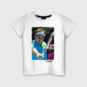 Детская футболка хлопок с принтом Роджер Федерер в Тюмени, 100% хлопок | круглый вырез горловины, полуприлегающий силуэт, длина до линии бедер | Тематика изображения на принте: roger federer | роджер федерер | теннис | чампион