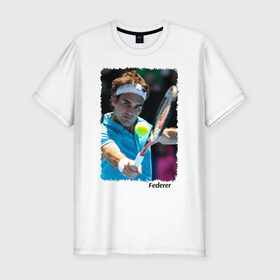 Мужская футболка премиум с принтом Роджер Федерер в Тюмени, 92% хлопок, 8% лайкра | приталенный силуэт, круглый вырез ворота, длина до линии бедра, короткий рукав | roger federer | роджер федерер | теннис | чампион